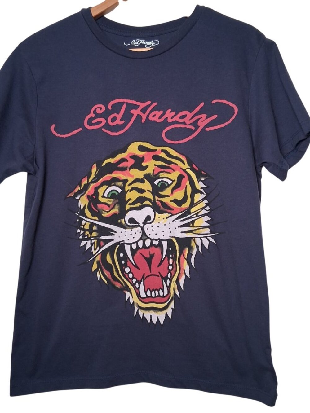 Ed Hardy T Shirt Men Navy Blue Tiger Face Graphic Y2K Retro Short Sleeve - Picture 2 of 9